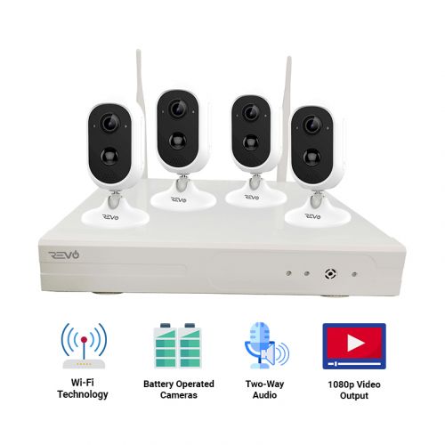 4CH Wireless NVR with 1TB HDD & 4x 1080p Battery Operated Cameras with 2-Way Audio