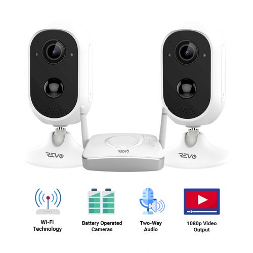 4CH Wireless Gateway with 32GB Micro SD Card & 2x 1080p Battery Operated Cameras with 2-Way Audio
