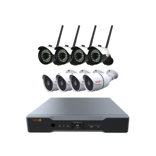 REVO Aero 16CH Full-HD DVR system, 2TB with 4x 720p Wireless Bullet Cameras and 4x 1080p Wired Bullet Cameras