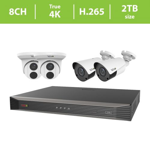 Revo Ultra 8 Channel 2TB HDD True 4K SMART NVR Security System with 4 x 4K HD Indoor/Outdoor Cameras